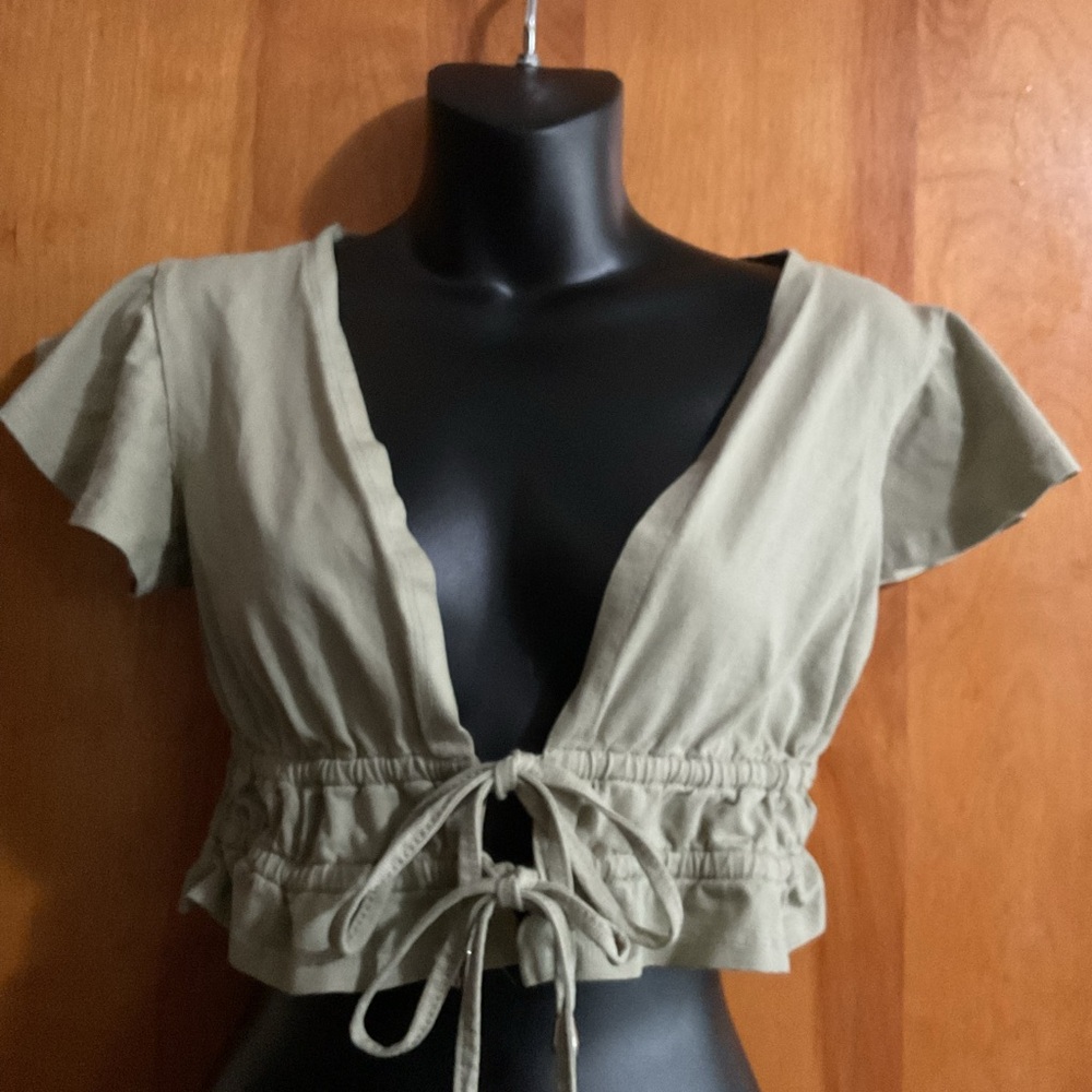 Princess Polly Olive Green Tie-Front Women's Crop Top